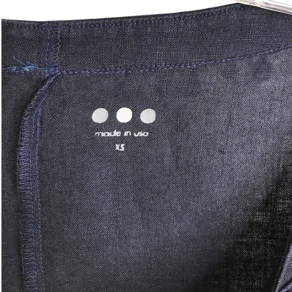 Three Dots Dress Womens Size XS Navy Blue Pom‎ Pom Trim V-Neck 3/4 Sleeve - Picture 4 of 10